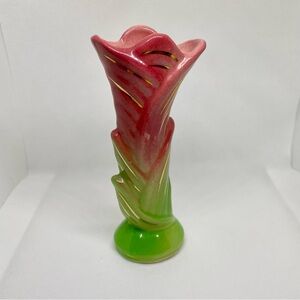 Vintage Shawnee Pottery Bud Vase Pink Green Gold 1135
